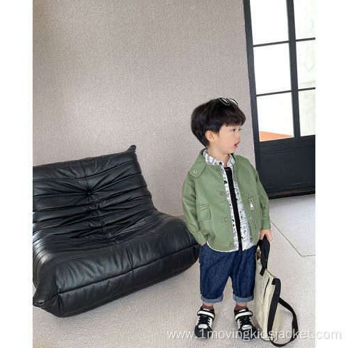 Boys' Leather Autumn Jacket With Stand-Up Collar